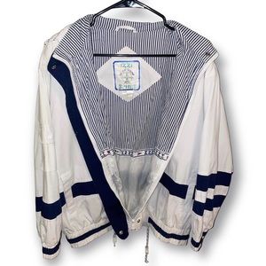 80’s Vintage Retro Sailor Beach Jacket White Blue Nautical Stripes Izzi Spirit